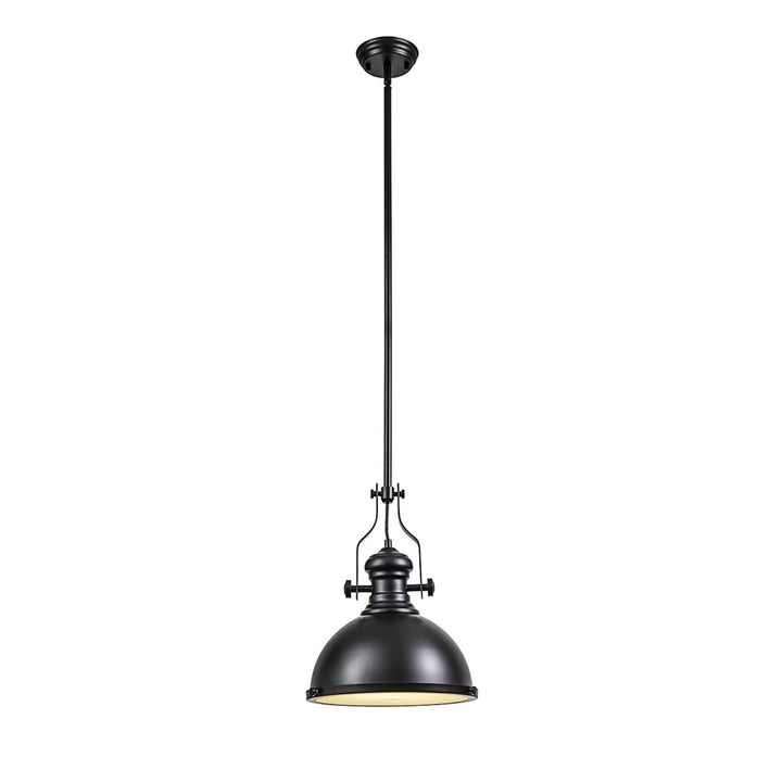 Nelson Lighting NL86609 Louis 1 Light Pendant Matt Black Frosted White