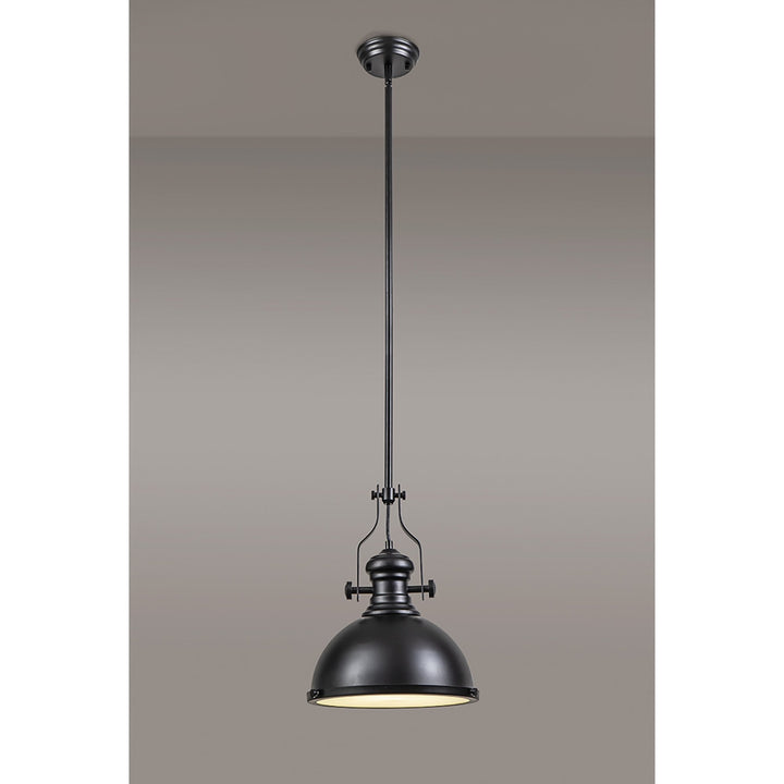 Nelson Lighting NL86609 Louis 1 Light Pendant Matt Black Frosted White