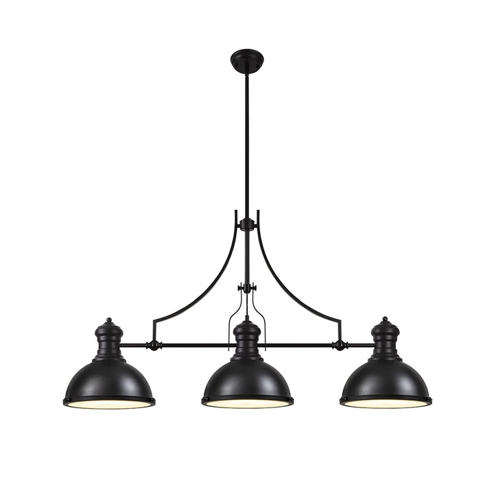 Nelson Lighting NL86619 Louis 3 Light Linear Pendant Matt Black Frosted White