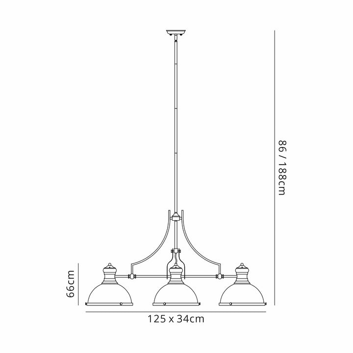 Nelson Lighting NL86619 Louis 3 Light Linear Pendant Matt Black Frosted White