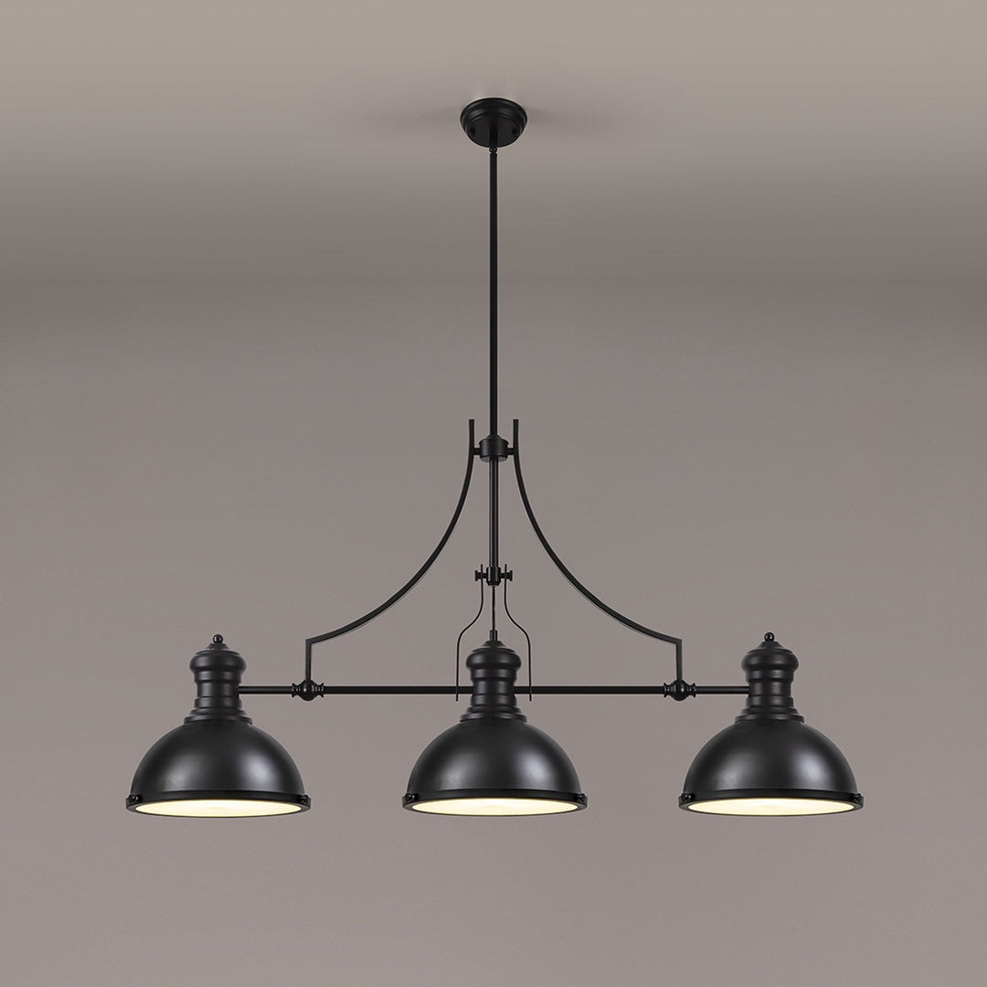 Nelson Lighting NL86619 Louis 3 Light Linear Pendant Matt Black Frosted White