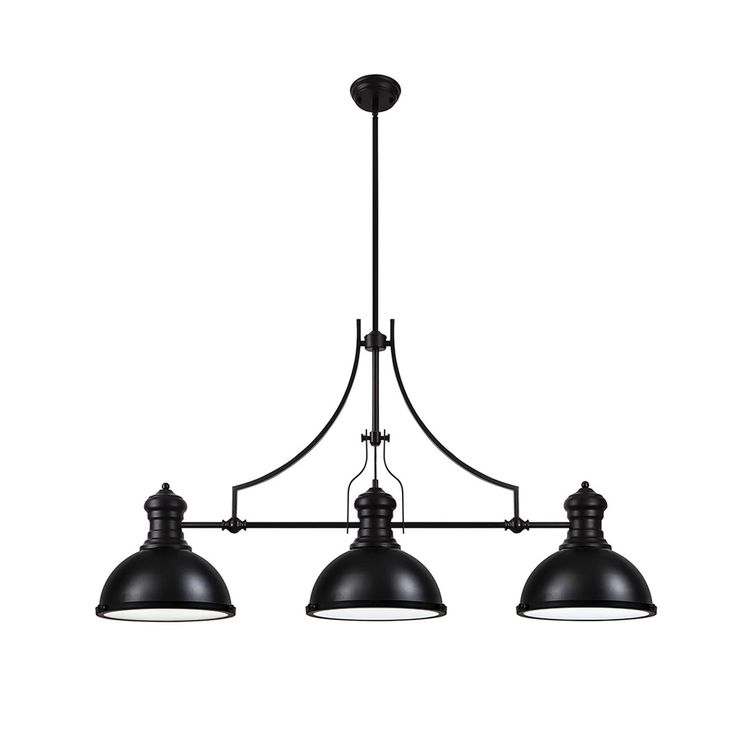 Nelson Lighting NL86619 Louis 3 Light Linear Pendant Matt Black Frosted White