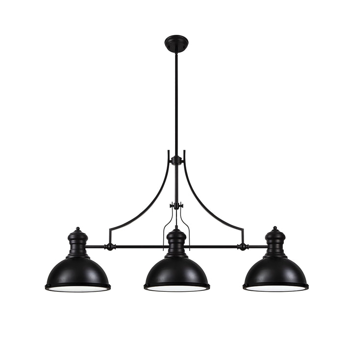 Nelson Lighting NL86619 Louis 3 Light Linear Pendant Matt Black Frosted White