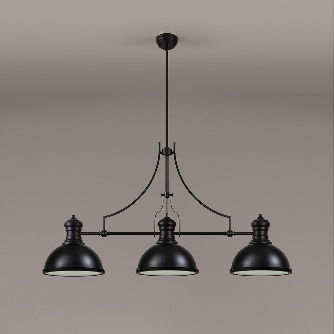 Nelson Lighting NL86619 Louis 3 Light Linear Pendant Matt Black Frosted White