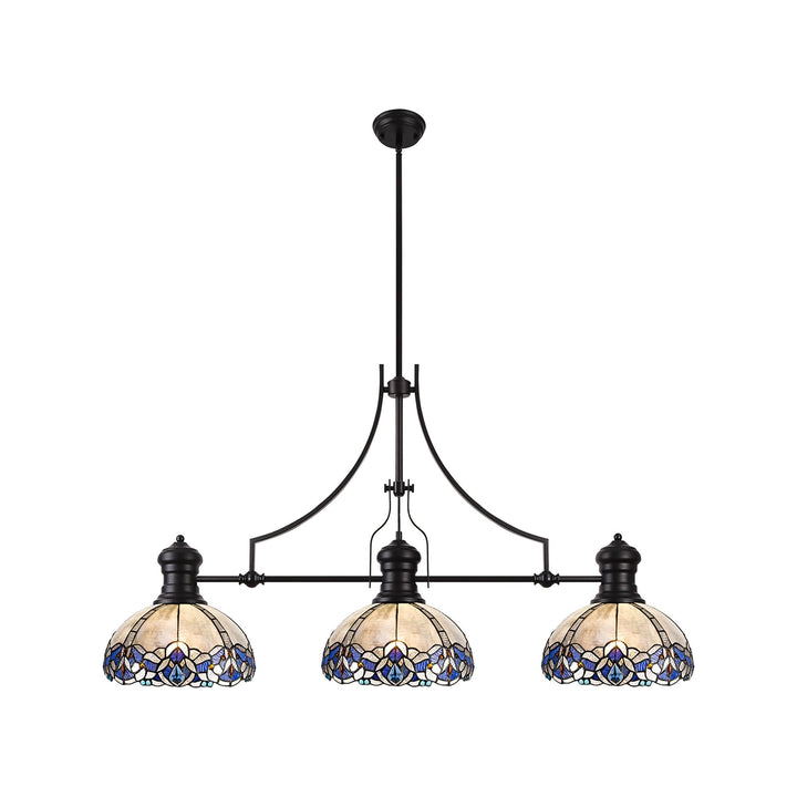 Nelson Lighting NLK00849 Louis, Ossie 3 Light Linear Pendant Matt Black Blue