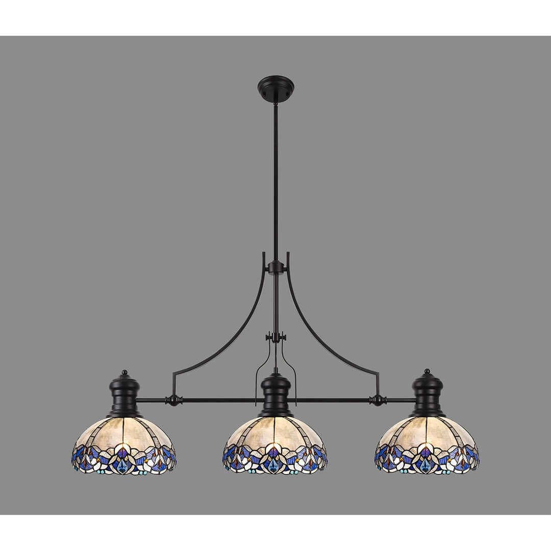 Nelson Lighting NLK00849 Louis, Ossie 3 Light Linear Pendant Matt Black Blue