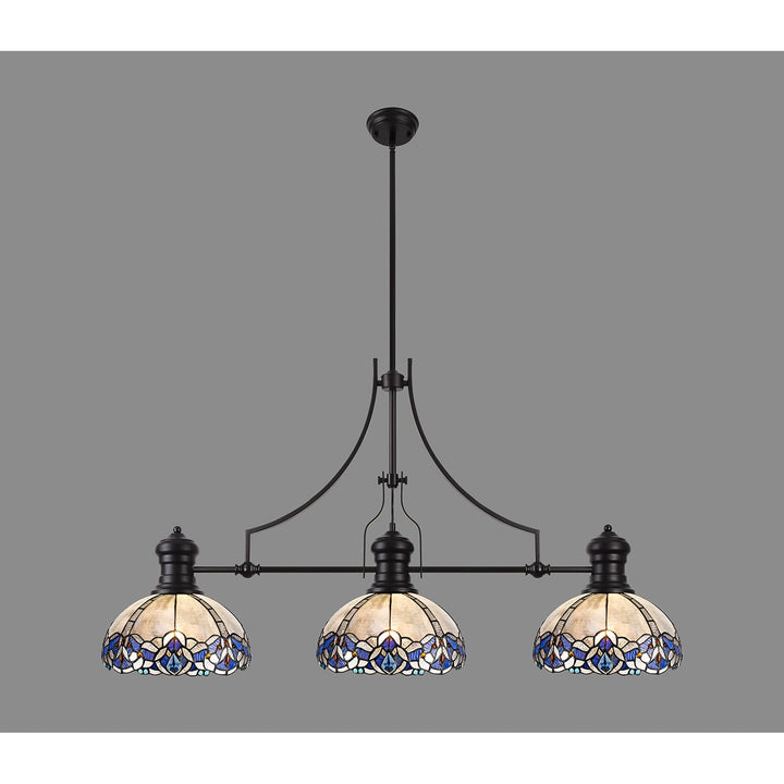 Nelson Lighting NLK00849 Louis, Ossie 3 Light Linear Pendant Matt Black Blue