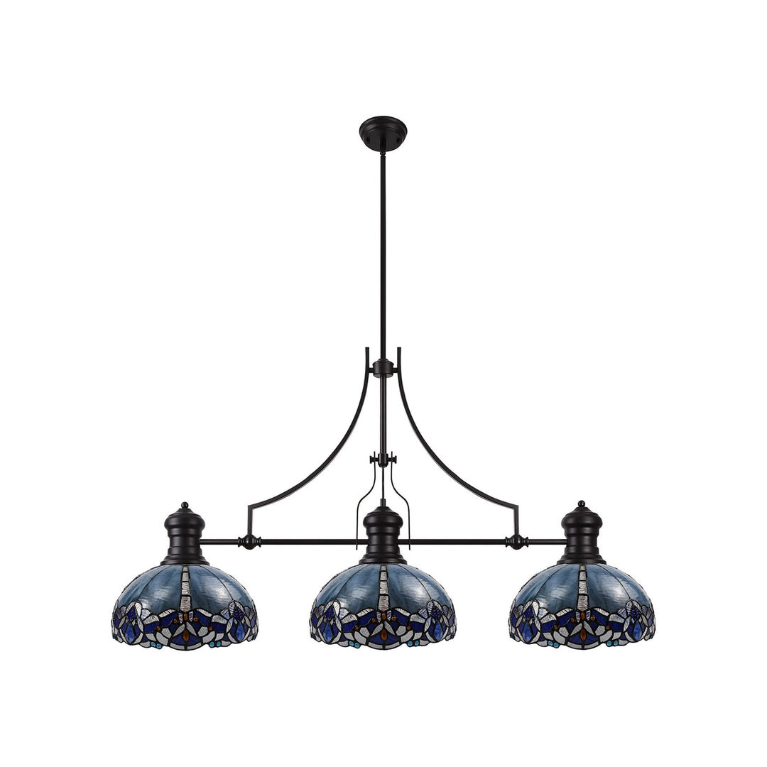 Nelson Lighting NLK00849 Louis, Ossie 3 Light Linear Pendant Matt Black Blue