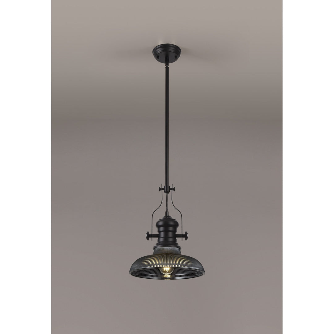 Nelson Lighting NLK14799 Louis 1 Light Round Pendant Matt Black Smoked