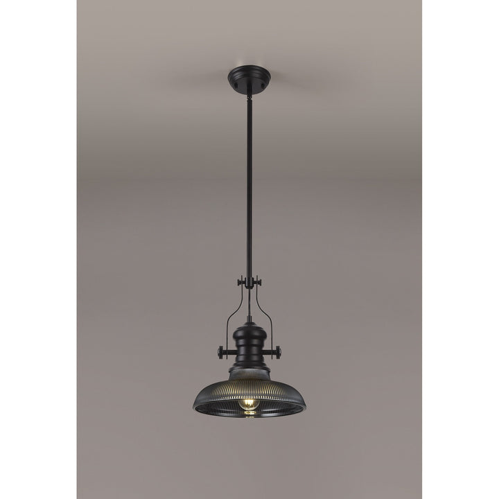 Nelson Lighting NLK14799 Louis 1 Light Round Pendant Matt Black Smoked