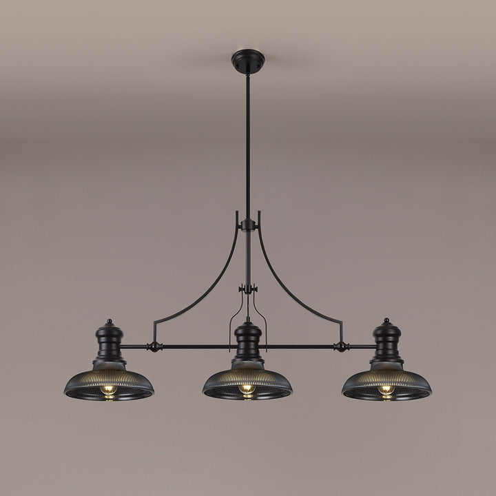 Nelson Lighting NLK14919 Louis 3 Light Round Pendant Matt Black Smoked