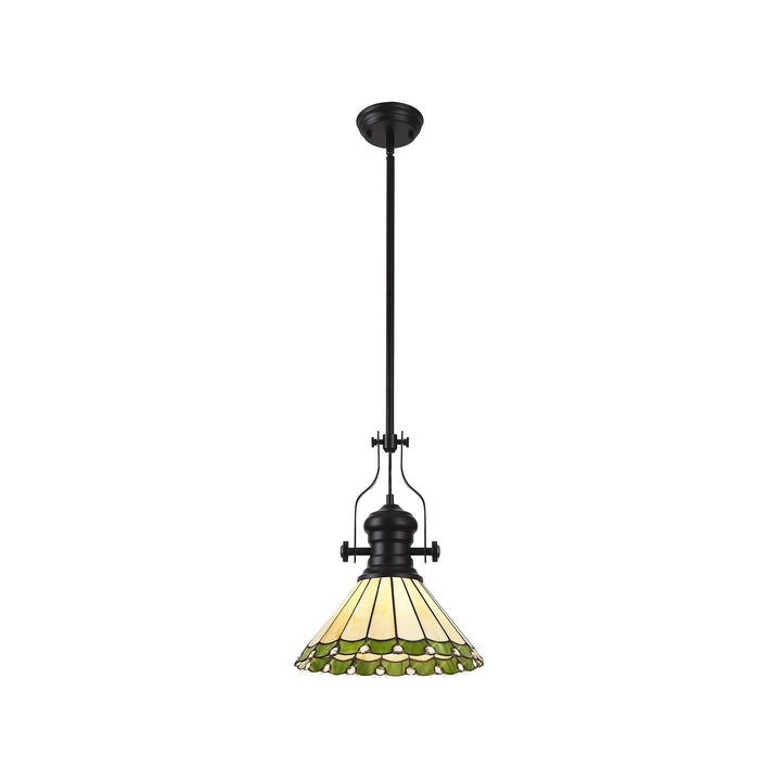 Nelson Lighting NLK15029 Louis, Umbrian 1 Light Pendant Matt Black Green/Cream