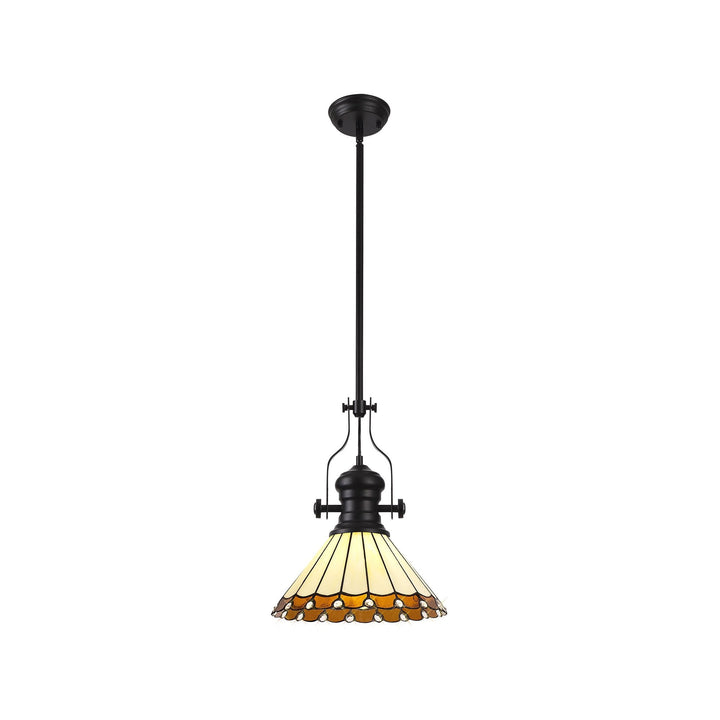 Nelson Lighting NLK15039 Louis, Umbrian 1 Light Pendant Matt Black Amber/Cream