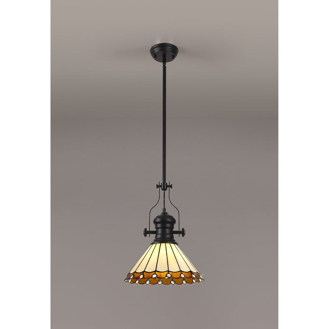 Nelson Lighting NLK15039 Louis, Umbrian 1 Light Pendant Matt Black Amber/Cream