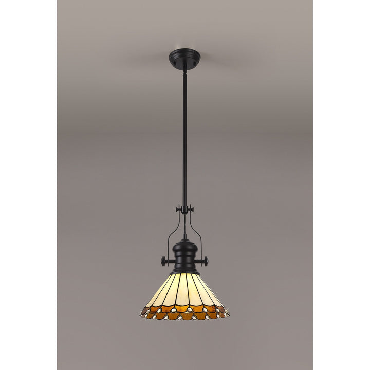 Nelson Lighting NLK15039 Louis, Umbrian 1 Light Pendant Matt Black Amber/Cream