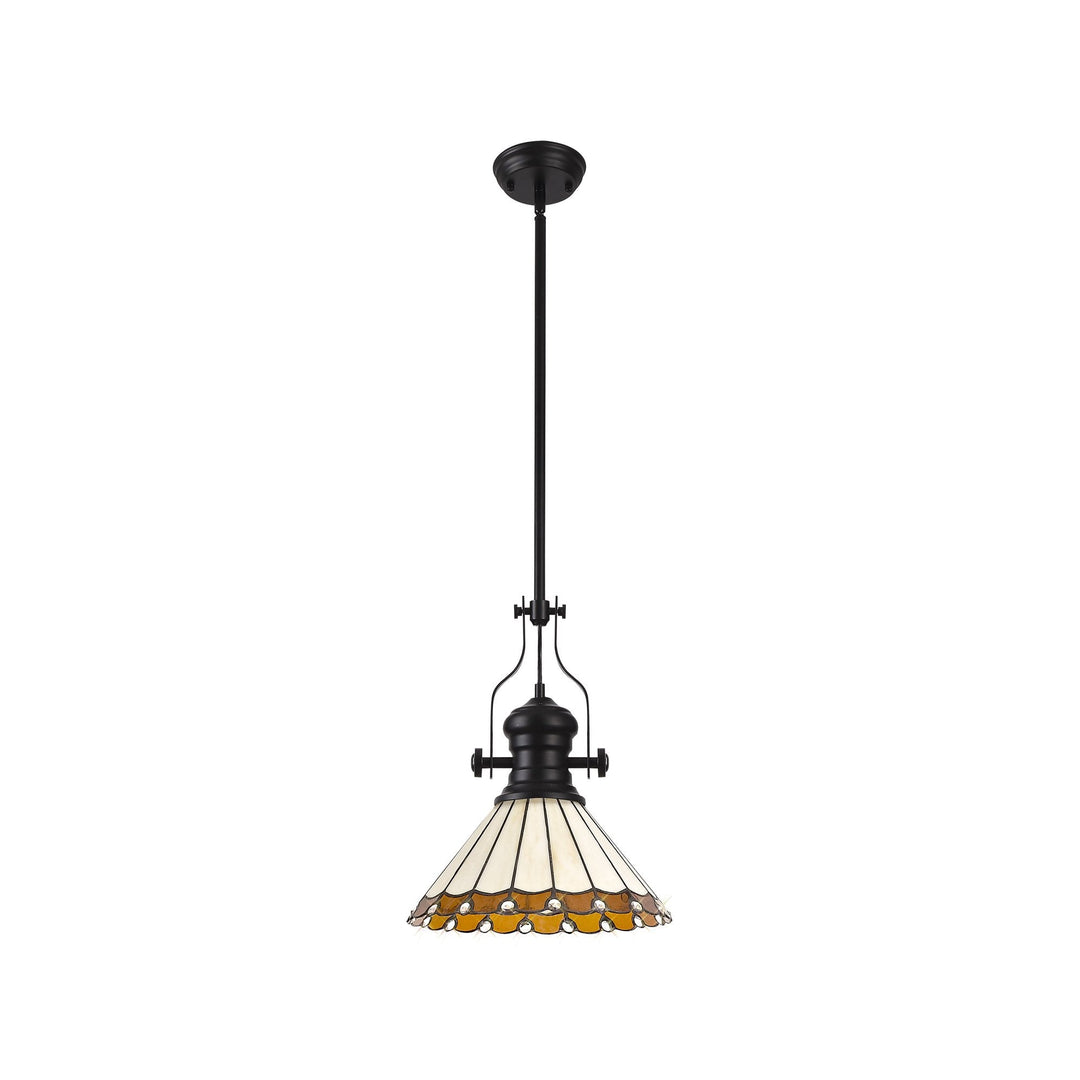 Nelson Lighting NLK15039 Louis, Umbrian 1 Light Pendant Matt Black Amber/Cream