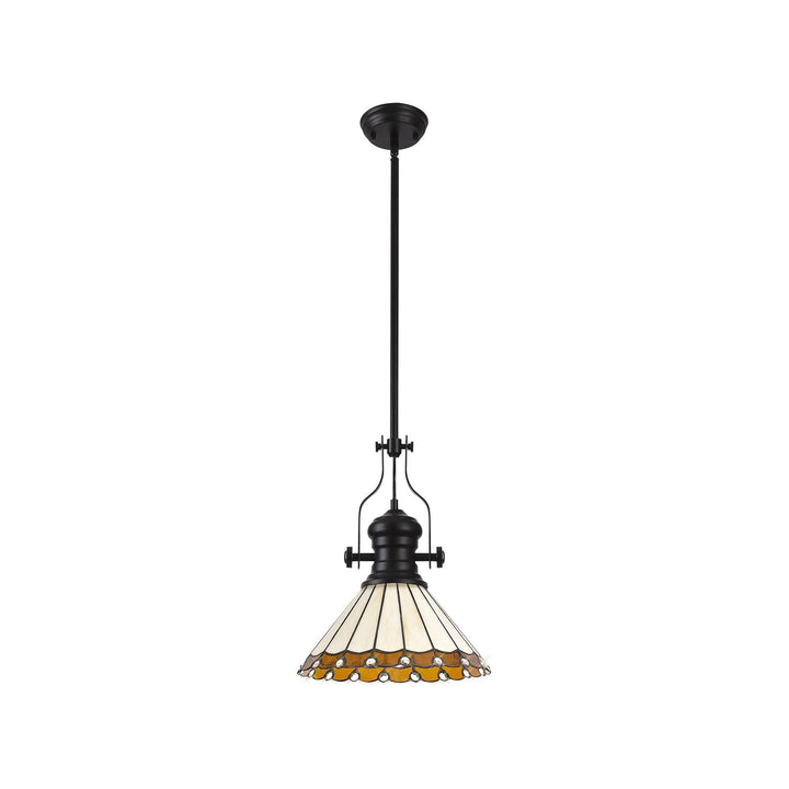 Nelson Lighting NLK15039 Louis, Umbrian 1 Light Pendant Matt Black Amber/Cream