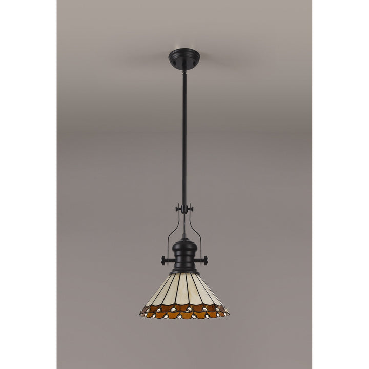 Nelson Lighting NLK15039 Louis, Umbrian 1 Light Pendant Matt Black Amber/Cream