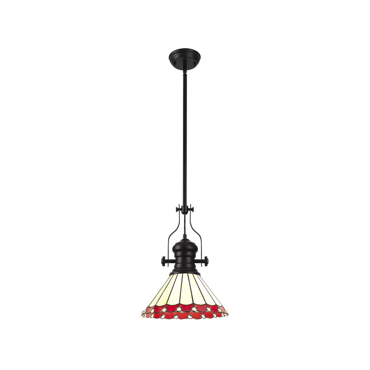 Nelson Lighting NLK15049 Louis, Umbrian 1 Light Pendant Matt Black Red/Cream