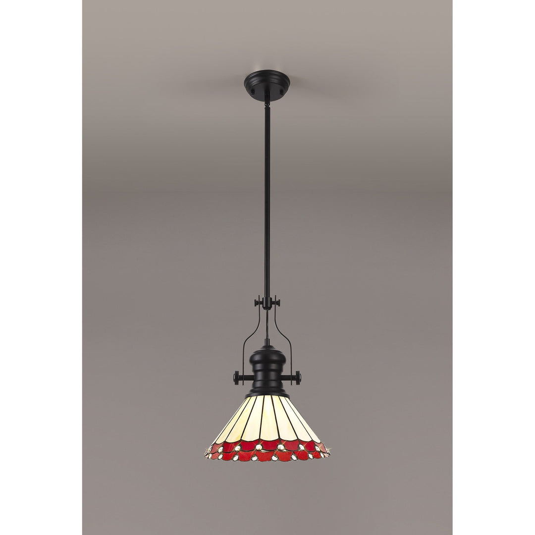 Nelson Lighting NLK15049 Louis, Umbrian 1 Light Pendant Matt Black Red/Cream