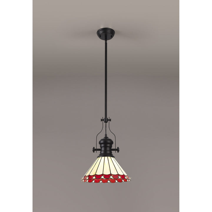 Nelson Lighting NLK15049 Louis, Umbrian 1 Light Pendant Matt Black Red/Cream