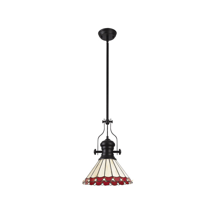 Nelson Lighting NLK15049 Louis, Umbrian 1 Light Pendant Matt Black Red/Cream