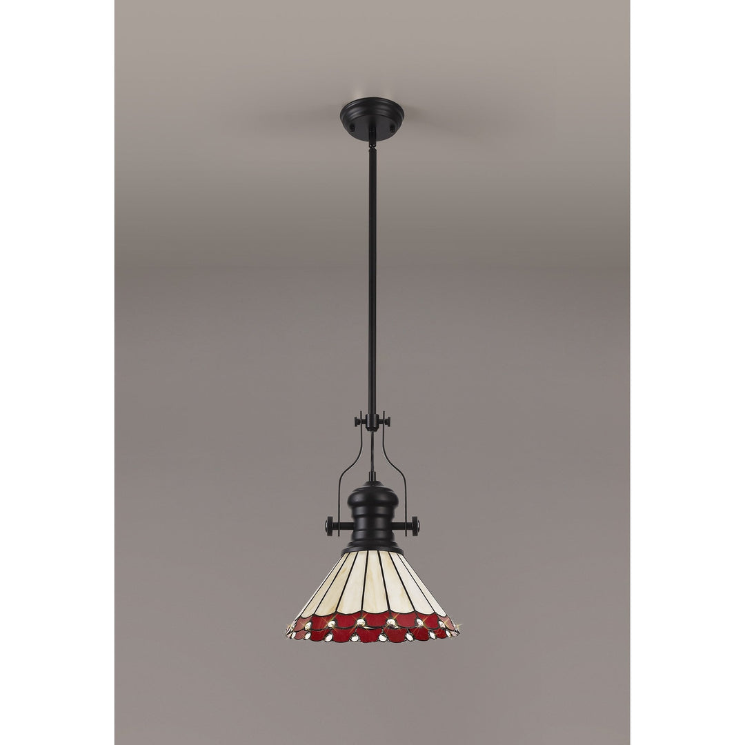 Nelson Lighting NLK15049 Louis, Umbrian 1 Light Pendant Matt Black Red/Cream