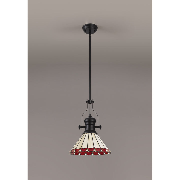 Nelson Lighting NLK15049 Louis, Umbrian 1 Light Pendant Matt Black Red/Cream