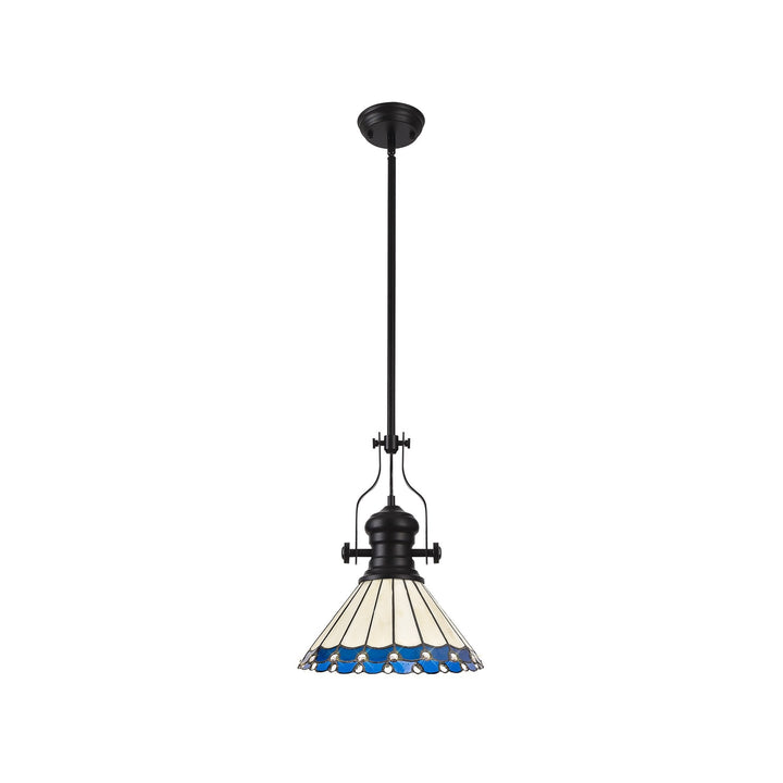 Nelson Lighting NLK15059 Louis, Umbrian 1 Light Pendant Matt Black Blue/Cream