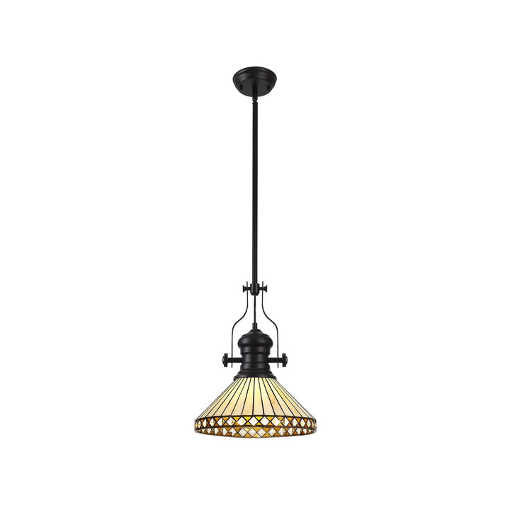 Nelson Lighting NLK15069 Louis, Tink 1 Light Pendant Matt Black Amber/Cream