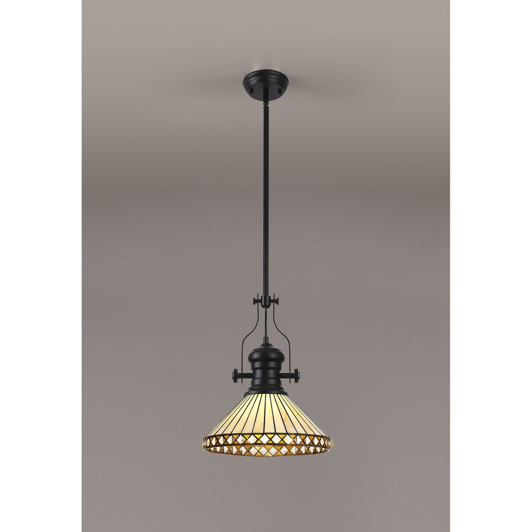 Nelson Lighting NLK15069 Louis, Tink 1 Light Pendant Matt Black Amber/Cream