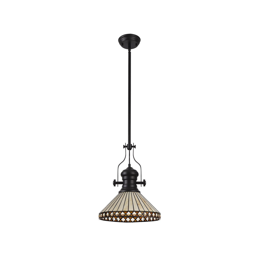 Nelson Lighting NLK15069 Louis, Tink 1 Light Pendant Matt Black Amber/Cream