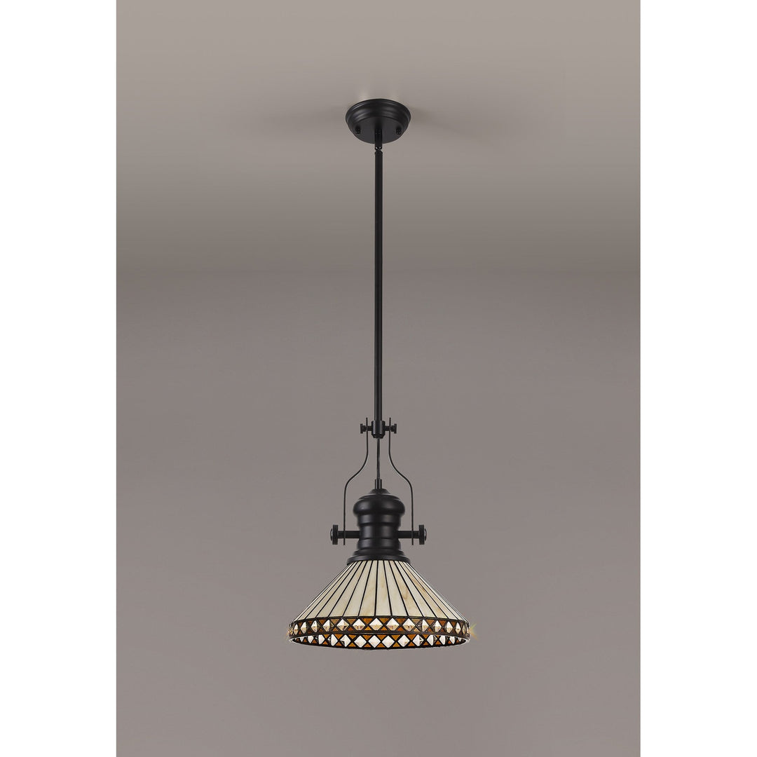 Nelson Lighting NLK15069 Louis, Tink 1 Light Pendant Matt Black Amber/Cream