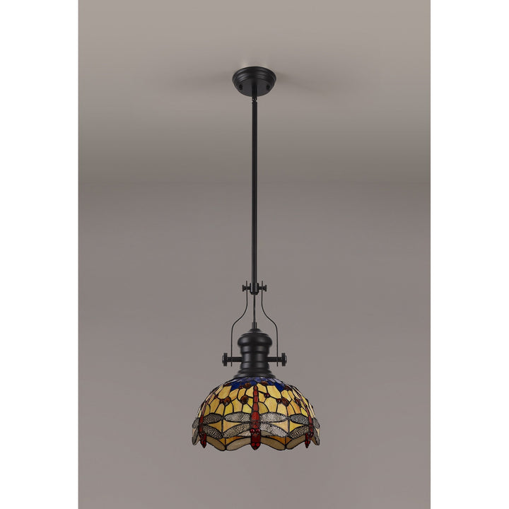 Nelson Lighting NLK15079 Louis, Heidi 1 Light Pendant Matt Black Orange/Blue