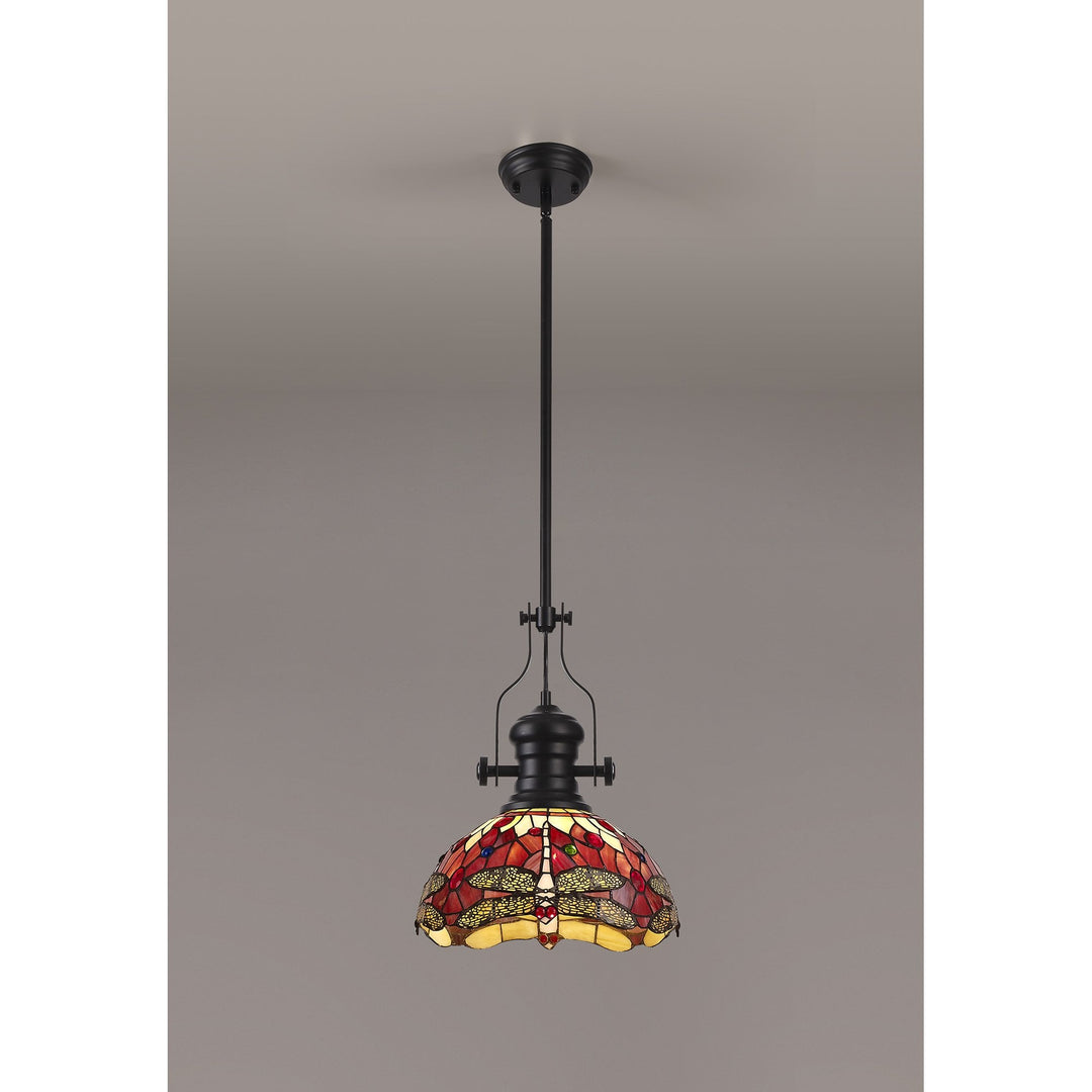 Nelson Lighting NLK15089 Louis, Heidi 1 Light Pendant Matt Black Purple/Pink