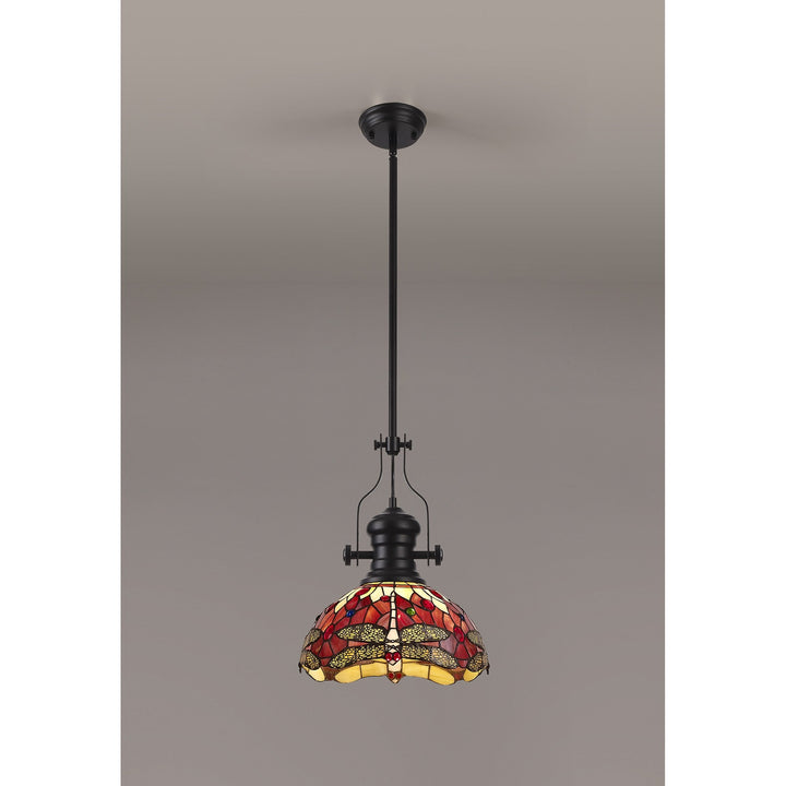 Nelson Lighting NLK15089 Louis, Heidi 1 Light Pendant Matt Black Purple/Pink