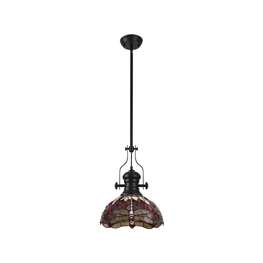 Nelson Lighting NLK15089 Louis, Heidi 1 Light Pendant Matt Black Purple/Pink