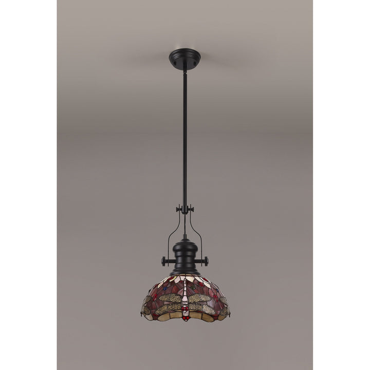 Nelson Lighting NLK15089 Louis, Heidi 1 Light Pendant Matt Black Purple/Pink