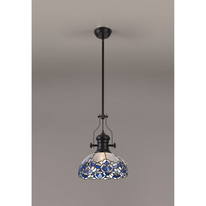 Nelson Lighting NLK15099 Louis, Ossie 1 Light Pendant Matt Black Blue