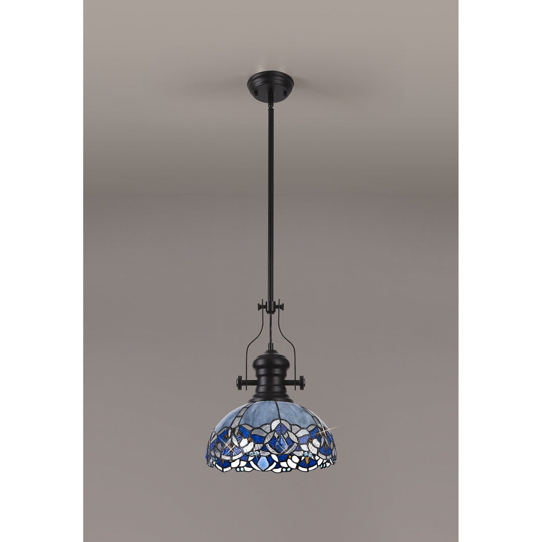 Nelson Lighting NLK15099 Louis, Ossie 1 Light Pendant Matt Black Blue