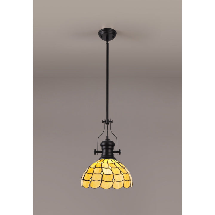 Nelson Lighting NLK15109 Louis, Chrisy 1 Light Pendant Matt Black Beige