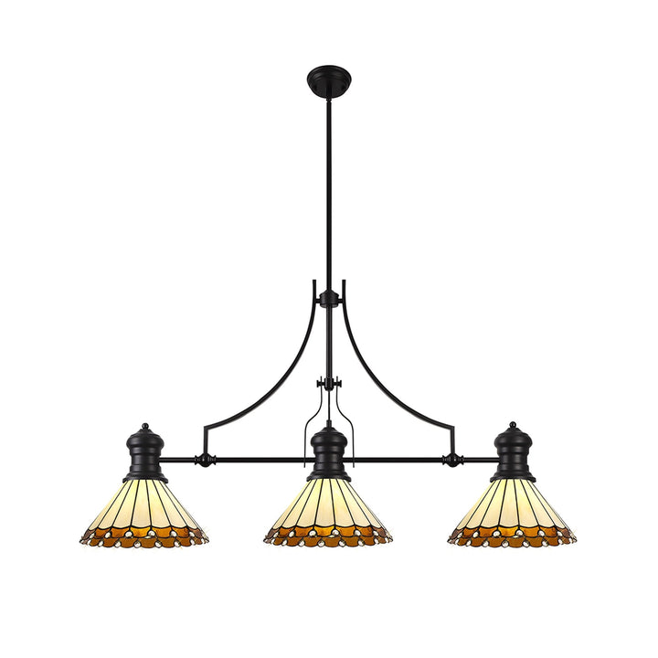 Nelson Lighting NLK15169 Louis, Umbrian 3 Light Linear Pendant Matt Black Amber/Cream