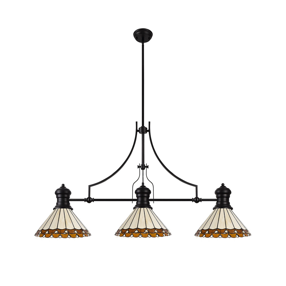 Nelson Lighting NLK15169 Louis, Umbrian 3 Light Linear Pendant Matt Black Amber/Cream