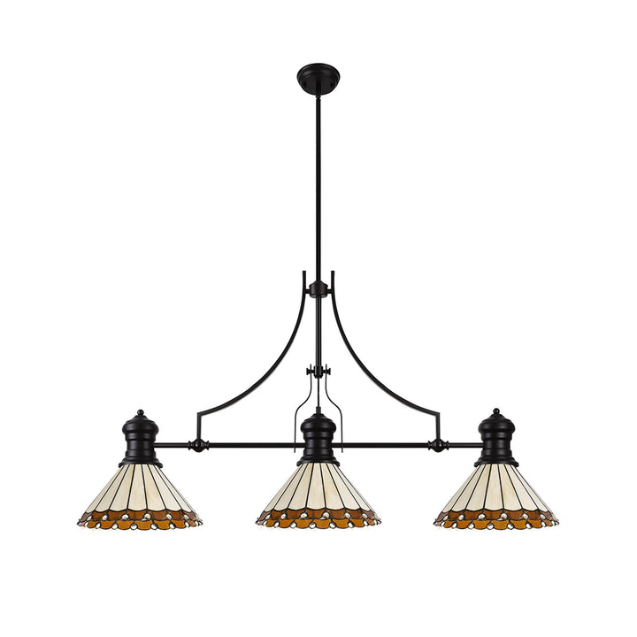 Nelson Lighting NLK15169 Louis, Umbrian 3 Light Linear Pendant Matt Black Amber/Cream