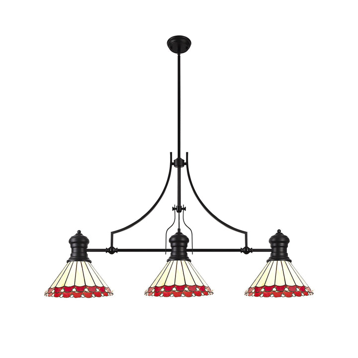 Nelson Lighting NLK15179 Louis, Umbrian 3 Light Linear Pendant Matt Black Red/Cream