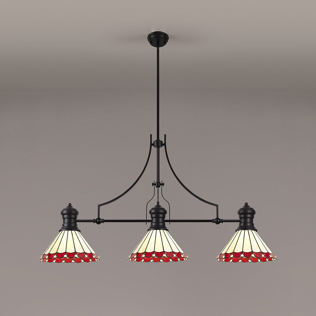 Nelson Lighting NLK15179 Louis, Umbrian 3 Light Linear Pendant Matt Black Red/Cream