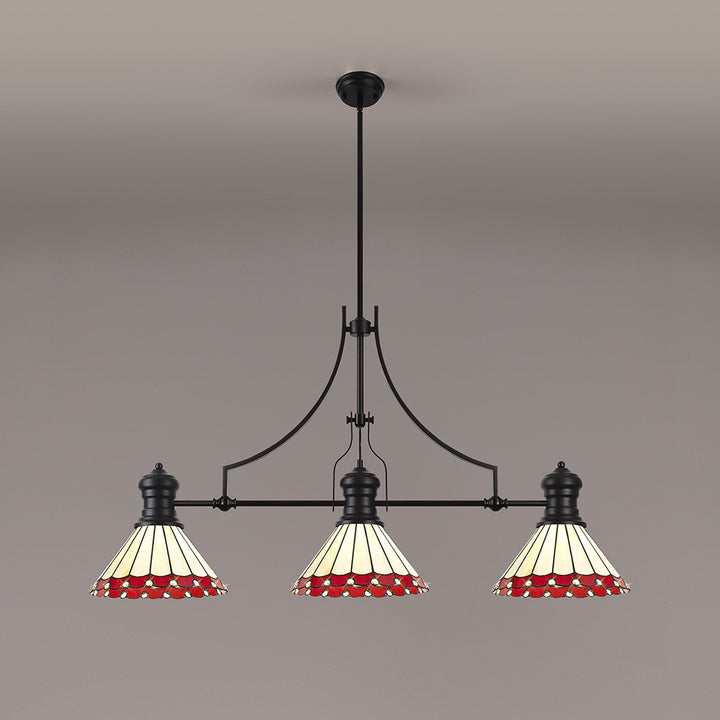 Nelson Lighting NLK15179 Louis, Umbrian 3 Light Linear Pendant Matt Black Red/Cream