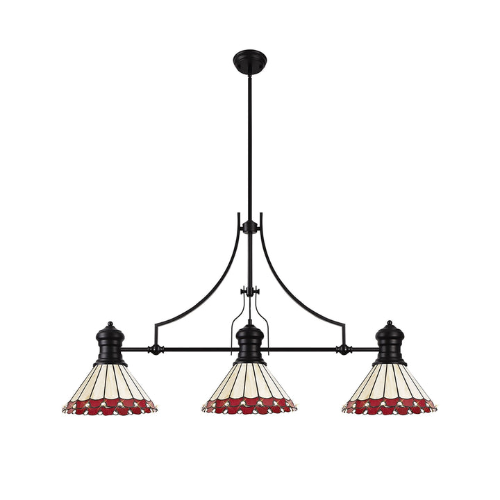 Nelson Lighting NLK15179 Louis, Umbrian 3 Light Linear Pendant Matt Black Red/Cream