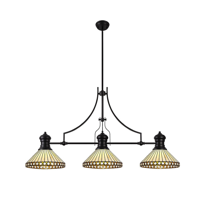 Nelson Lighting NLK15209 Louis, Tink 3 Light Linear Pendant Matt Black Amber/Cream