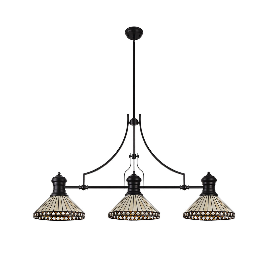 Nelson Lighting NLK15209 Louis, Tink 3 Light Linear Pendant Matt Black Amber/Cream